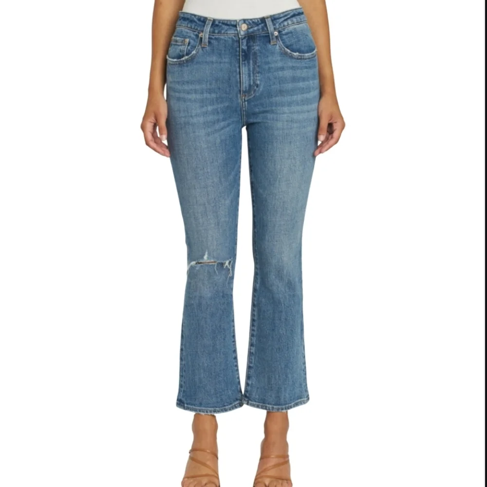 Pistola High-Rise Kick Flare Cropped Distressed Denim Jeans - Picture 1 of 11